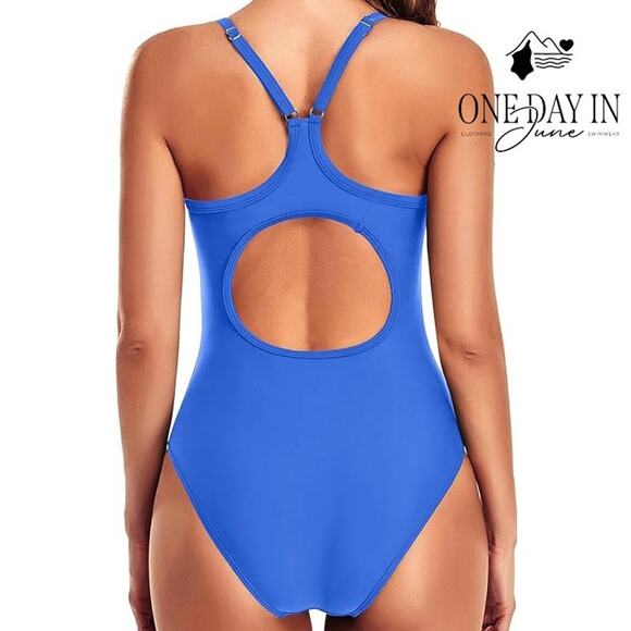 Tempt Me Straight Neck Athletic Racer Back One Piece Swimsuit Size M - Picture 2 of 7